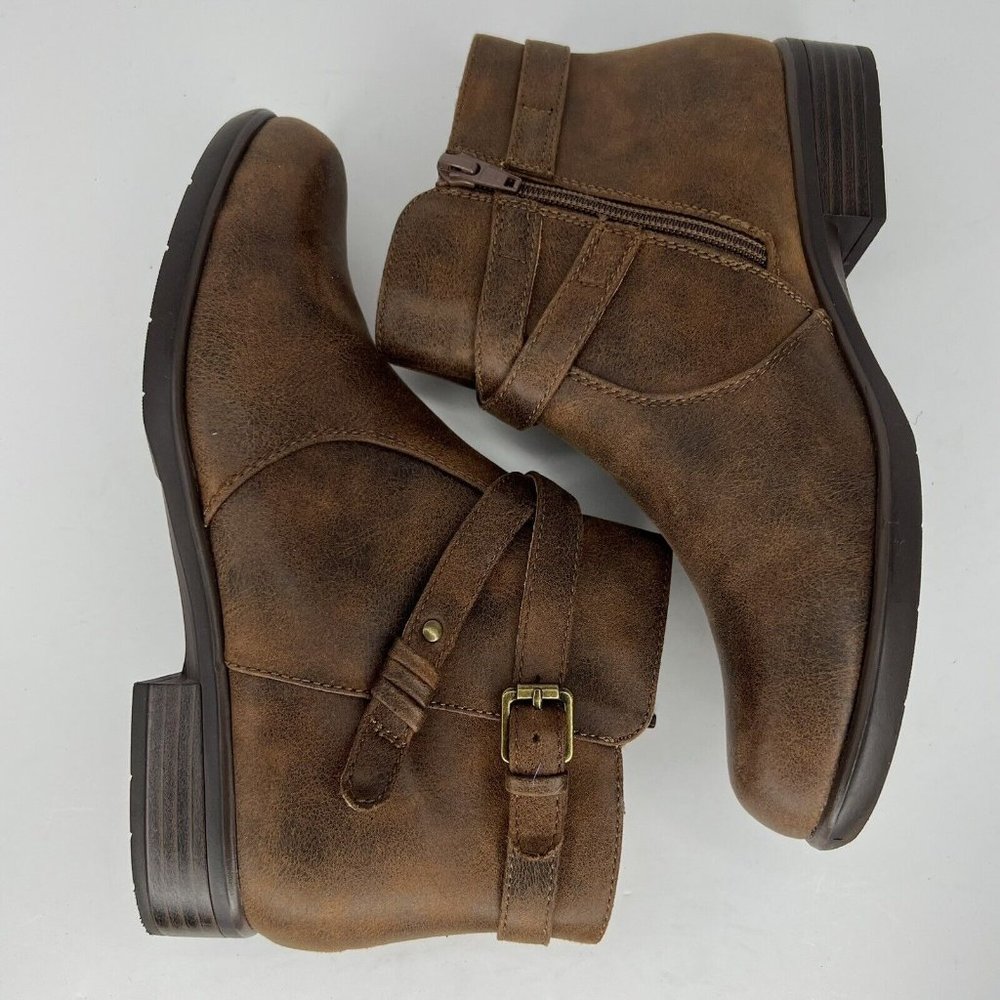 Yuu Becca Women's Size 7.5 Shoes Whiskey Brown Low Heeled Zippered Ankle Booties - Picture 7 of 10